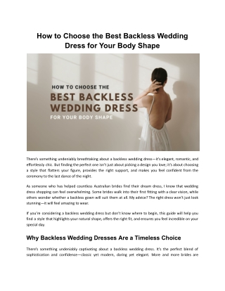 How to Choose the Perfect Backless Wedding Dress for Your Body Shape