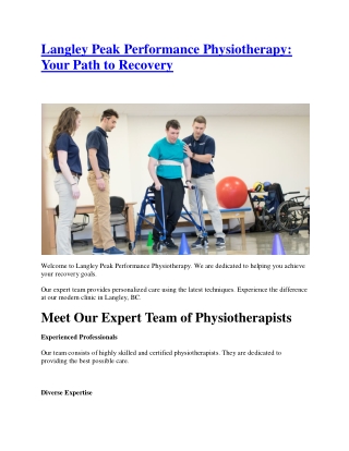 Physiotherapy clinic in Langley, BC