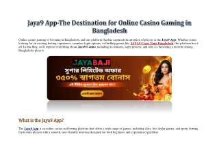 Jaya9 App-The Destination for Online Casino Gaming in Bangladesh
