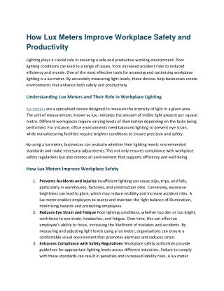 How Lux Meters Improve Workplace Safety and Productivity