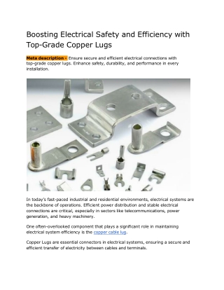 Boosting Electrical Safety and Efficiency with Top-Grade Copper Lugs