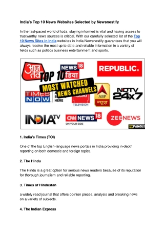 India's Top 10 News Websites Selected by Newsnestify