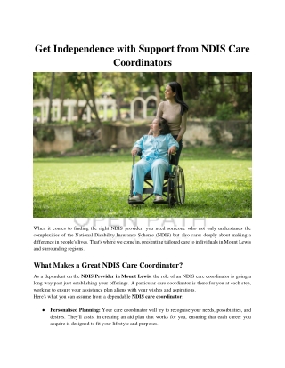 Get Independence with Support from NDIS Care Coordinators