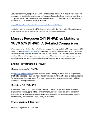 Massey Ferguson 241 DI 4WD vs Mahindra YUVO 575 DI 4WD: A Detailed Comparison