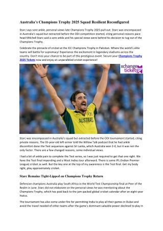 Australia’s Champions Trophy 2025 Squad Resilient Reconfigured