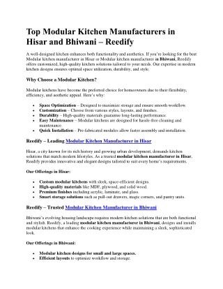 Top Modular Kitchen Manufacturers in Hisar and Bhiwani