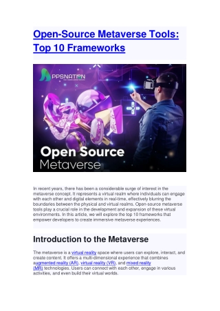 Open-Source Metaverse Tools Top 10 Frameworks