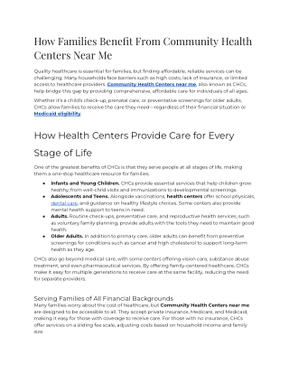 How Families Benefit From Community Health Centers Near Me