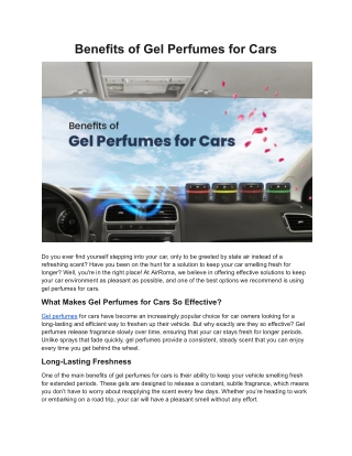 Benefits of Gel Perfumes for Cars