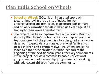Plan India School on Wheels