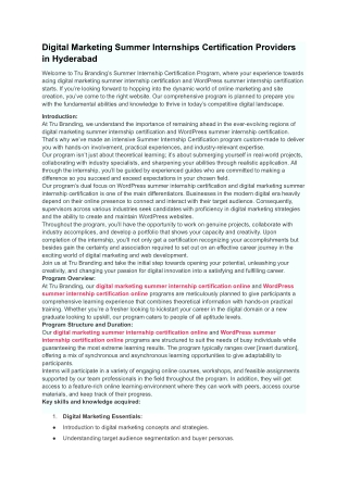 Digital Marketing Summer Internships Certification Providers in Hyderabad