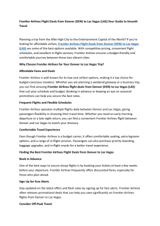 Frontier Airlines Flight Deals from Denver (DEN) to Las Vegas (LAS) Your Guide to Smooth Travel