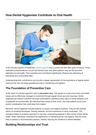 How Dental Hygienists Contribute to Oral Health