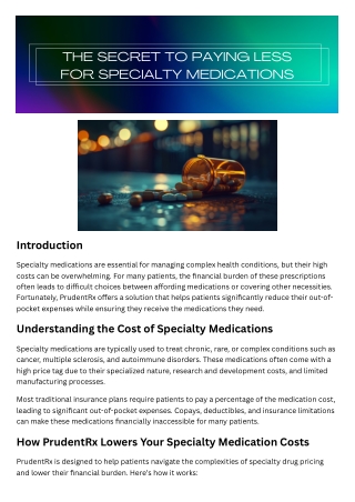 The Secret to Paying Less for Specialty Medications