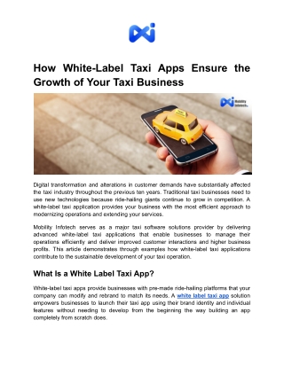 How White-Label Taxi Apps Ensure the Growth of Your Taxi Business