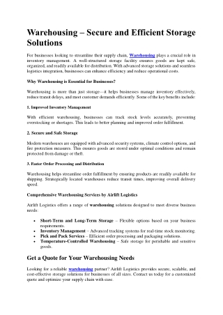 Warehousing – Secure and Efficient Storage Solutions