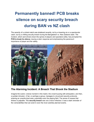 Permanently banned! PCB breaks silence on scary security breach during BAN vs NZ clash