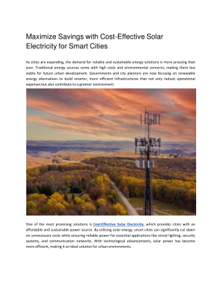 Maximize Savings with Cost-Effective Solar Electricity for Smart Cities