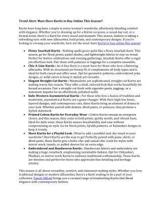 Trend Alert Must-Have Kurtis to Buy Online This Season!!