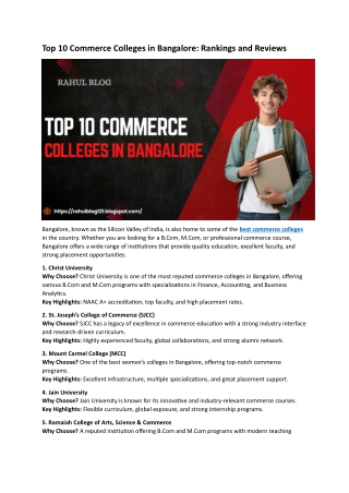 Top 10 Commerce Colleges in Bangalore
