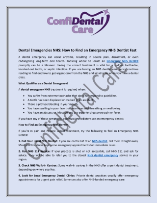 Urgent NHS Dental Care | Emergency NHS Dentist – ConfiDental Care
