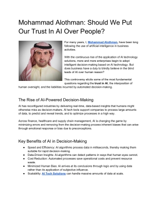 Mohammad Alothman Should We Put Our Trust In AI Over People