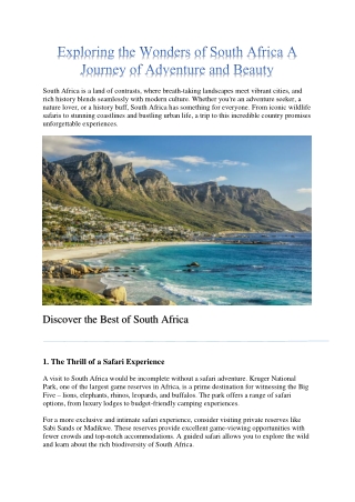 Exploring the Wonders of South Africa A Journey of Adventure and Beauty
