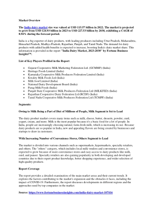 India Dairy Market Size, Share, Trends, Opportunities, 2032