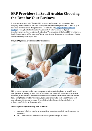 ERP Providers in Saudi Arabia Choosing the Best for Your Business