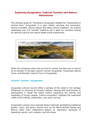 Exploring Kyrgyzstan: Cultural Tourism and Nature Adventures