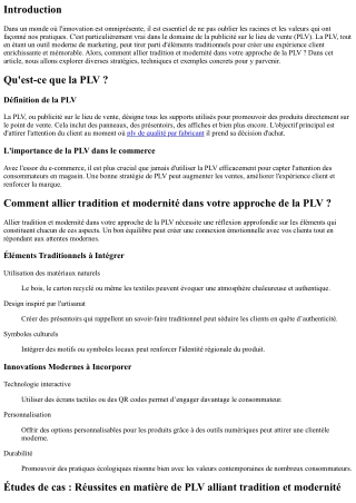 Comment allier tradition et modernité dans votre approche de la PLV ?