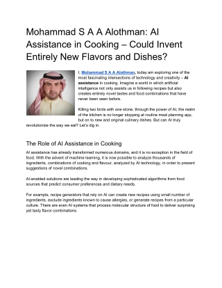 Mohammad S A A Alothman AI Assistance in Cooking – Could Invent Entirely New Flavors and Dishes