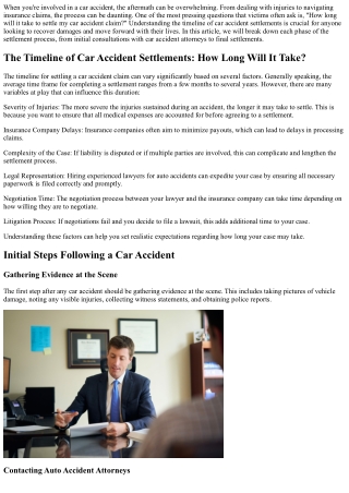 The Timeline of Car Accident Settlements: How Long Will It Take?