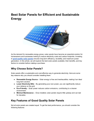 Best Solar Panels for Efficient and Sustainable Energy