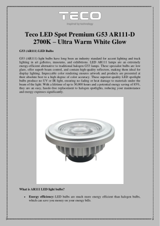 Teco LED Spot Premium G53 AR111-D 2700K – Ultra Warm White Glow