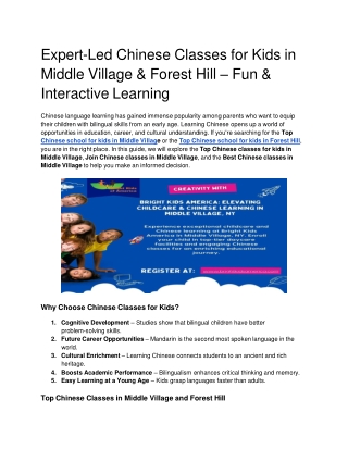 Expert-Led Chinese Classes for Kids in Middle Village & Forest Hill – Fun & Interactive Learning
