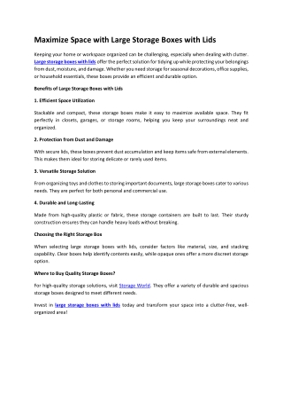 Maximize Space with Large Storage Boxes with Lids