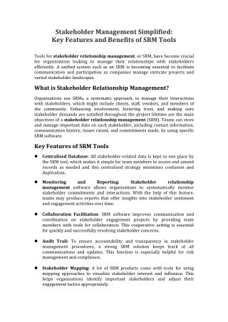 Stakeholder Management Simplified - Key Features and Benefits of SRM Tools