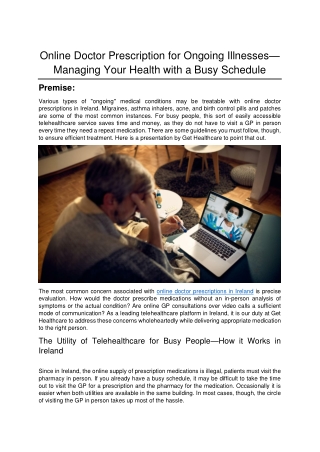 Online Doctor Prescription for Ongoing Illnesses—Managing Your Health with a Busy Schedule