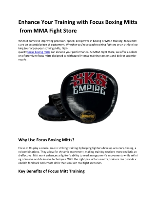 Enhance Your Training with Focus Boxing Mitts from MMA Fight Store