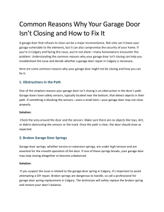 Common Reasons Why Your Garage Door Isn’t Closing and How to