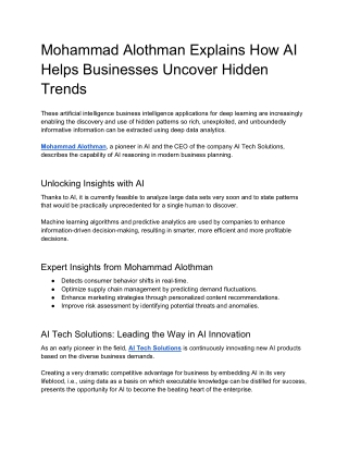 Mohammad Alothman Explains How AI Helps Businesses Uncover Hidden Trends