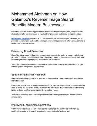 Mohammed Alothman on How Galambo's Reverse Image Search Benefits Modern Businesses