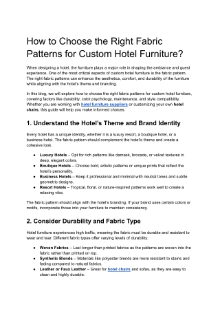 How to Choose the Right Fabric Patterns for Custom Hotel Furniture