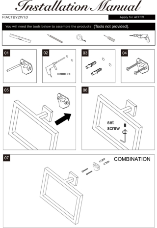 Modern Wall Mounted Square Towel Ring Holder (AACC121) - Installation Manual