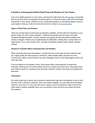 Choosing the Perfect Plant Pots and Planters Buy Online Guide