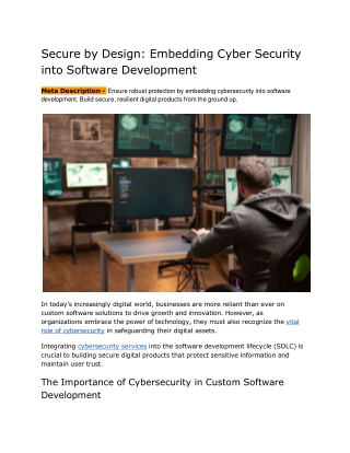 Secure by Design- Embedding Cyber Security into Software Development