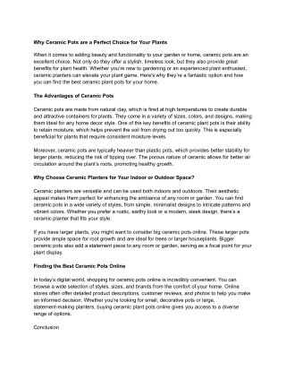 Why Ceramic Pots are a Perfect Choice for Your Plants