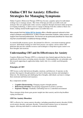 Online CBT for Anxiety: Effective Strategies for Managing Symptoms