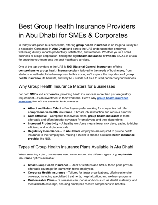 Best Group Health Insurance Providers in Abu Dhabi for SMEs & Corporates